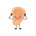 Human ear kawaii sad character. Sick ear. The organ of hearing. Otitis and other diseases. Vector illustration isolated