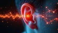 Human ear receiving digital sound waves in abstract representation of hearing and data transmission. Auditory perception meets Royalty Free Stock Photo