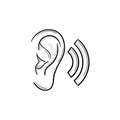 Human ear with sound waves hand drawn outline doodle icon. Royalty Free Stock Photo