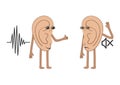 Human ears, one of which has lost hearing. Cartoon