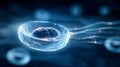 Human egg cell with sperm approaching, symbolizing in vitro fertilization and reproductive science. Royalty Free Stock Photo