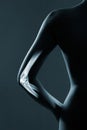 Human elbow joint in x-ray, on gray background Royalty Free Stock Photo
