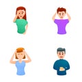 Human emotion icons set cartoon vector. People with emotion of confusion