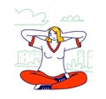 Human Emotional Balance, Body Language Concept. Young Woman Sit Outdoors Covering Ears Like Wise Monkey Do Not Hear Evil