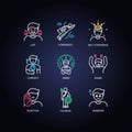 Human emotions neon light icons set