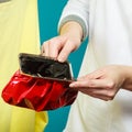 Human with empty wallet purse. Lack of money. Royalty Free Stock Photo