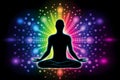 Human energy body, aura, chakra in meditation. Neural network AI generated Royalty Free Stock Photo