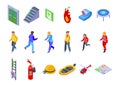 Human evacuation icons set, isometric style
