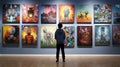 A human examines AI-generated artwork