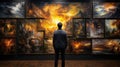 A human examines AI-generated artwork