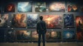 A human examines AI-generated artwork