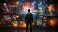 A human examines AI-generated artwork