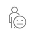 Human with expressionless emotions line icon. Emotionless person, indifferent face symbol Royalty Free Stock Photo