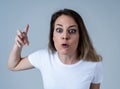 Human expressions and emotions. Desperate young attractive woman with angry face looking furious Royalty Free Stock Photo