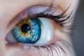 human eye with blue iris, long eyelashes, Blue woman eye macro, Macro image of human eye