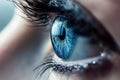 human eye with blue iris, long eyelashes, Blue woman eye macro, Macro image of human eye
