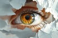 Human Eye Breaking Through Torn White Paper Royalty Free Stock Photo