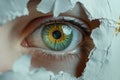 Human Eye Breaking Through Torn White Paper Royalty Free Stock Photo