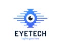 Human eye with circuit board, tech logo emblem. Concept for CCTV. Vector human tech eye logo, sign, emblem design element Royalty Free Stock Photo