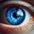 Human eye close up with digital infographic reflection in it Royalty Free Stock Photo