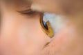 Human eye close up profile brown eyelashes