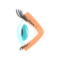 Human eye with contact lense side view cartoon vector Illustration