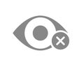 Human eye with cross checkmark grey icon. Disease visual system symbol