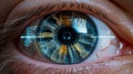 human eye with digital biometric scanning interface and binary code overlay Royalty Free Stock Photo