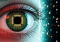 Human eye with digital circuit iris and data stream 1 Royalty Free Stock Photo