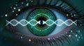 Human eye with DNA helix and binary code overlay iris pupil Royalty Free Stock Photo
