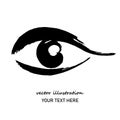 Human eye drawn with an ink brush, black and white stylized image of the eye. Royalty Free Stock Photo