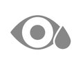 Human eye with drop grey icon. Eye drops, medicine, tears symbol
