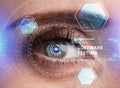 Human eye with futuristic interface. Technology. Augmented reality. Royalty Free Stock Photo
