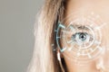 Human eye and graphical interface. Smart wearable technology concept Royalty Free Stock Photo