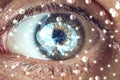 The human eye with the image of the brain in the pupil. Concept of artificial intelligence Royalty Free Stock Photo