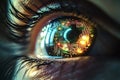 Human eye reflecting futuristic circuit board and technology Royalty Free Stock Photo