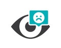 Human eye with sad face in chat bubble colored icon. Disease visual system symbol