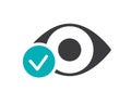 Human eye with tick checkmark colored icon. Healthy visual organ symbol