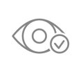 Human eye with tick checkmark line icon. Healthy visual organ symbol