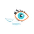 Human eye and two contact lenses cartoon vector Illustration Royalty Free Stock Photo