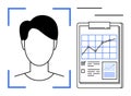 Facial Recognition and Data Analysis with Clipboard Chart for Progress Representation Royalty Free Stock Photo