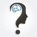 Human face and brain with question mark. Education and innovation concept. Vector. Royalty Free Stock Photo