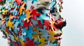 A human face created by fitting puzzle pieces together in a mosaic pattern Royalty Free Stock Photo