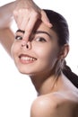 Young woman smiling making pig funny face Royalty Free Stock Photo