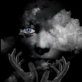 Human face hands and clouds Royalty Free Stock Photo