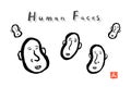 Human face icon set, black ink line art, vector illustration, fine art, Japanese word of this image means