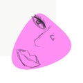 Human face line.Picasso style.The face of a man is a woman.Pink spot vector