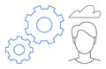 Human Profile with Gears and Cloud Representing Thinking Process and Technology Integration Royalty Free Stock Photo