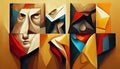 Abstract human faces in modernism style. Imitation of oil painting. Digital illustration. AI-generated
