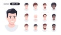 Human faces set. Man hair collection. Character face elements. Emotions: smiling, screaming. Cute cartoon people. Simple cartoon Royalty Free Stock Photo